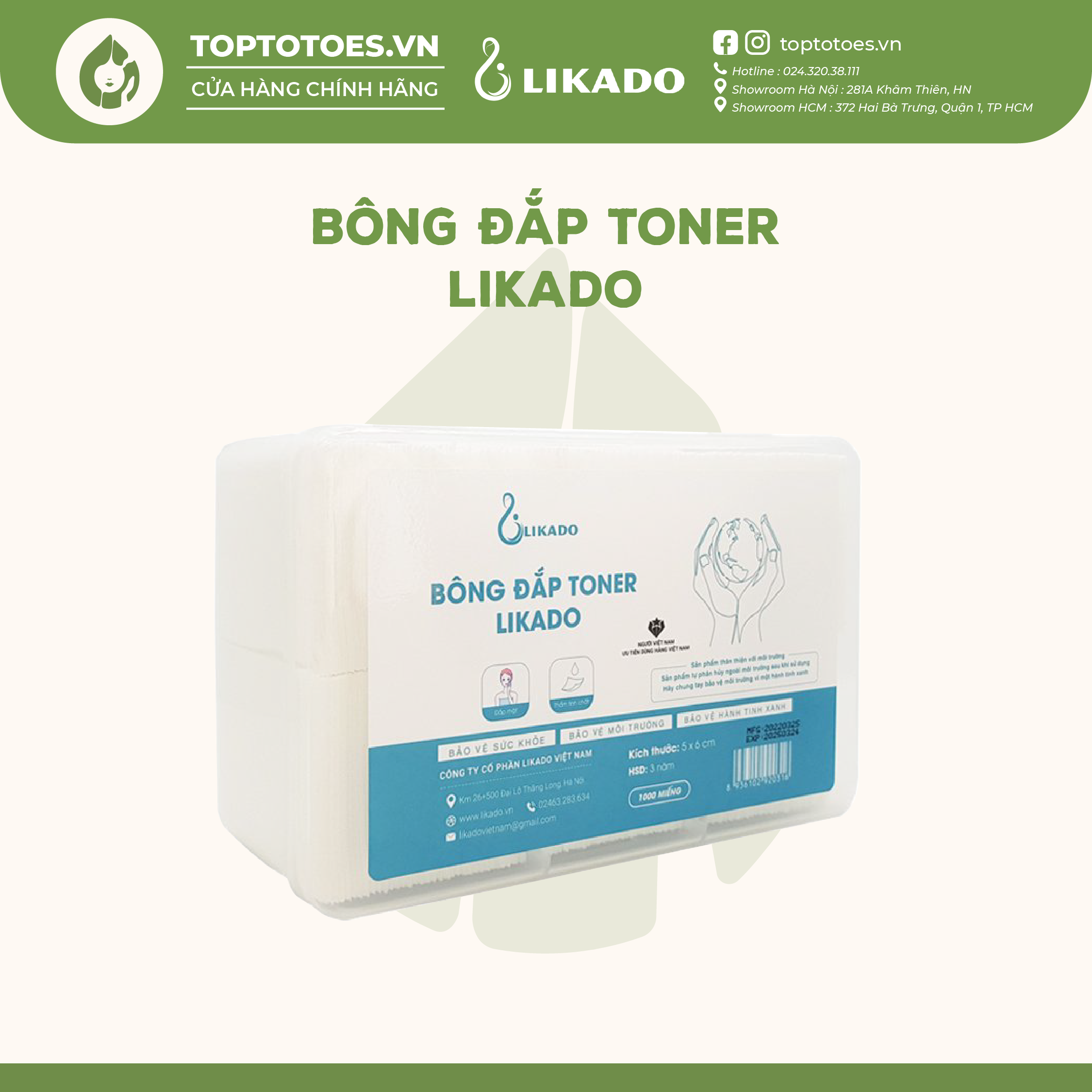 Bông tẩy trang/đắp toner Likado mềm mịn không xơ bông