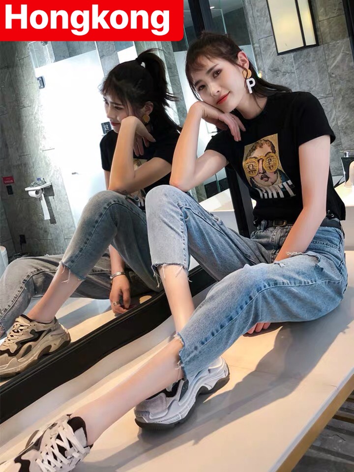 QUẦN JEAN BAGGY NỮ CHẤT BÒ XANH RÁCH PHONG CÁCH QUẢNG CHÂU LƯNG CAO NÂNG MÔNG DB-01 - HONG KONG FASHION
