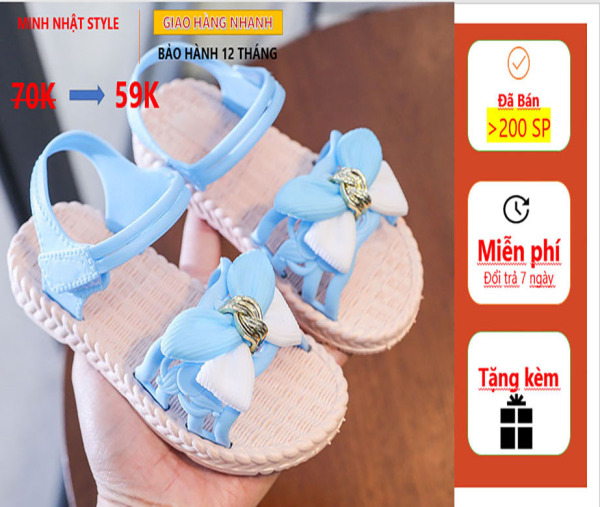 ( Bảo hành 12 tháng ) Dép sandal cho bé gái - có nơ xinh xắn