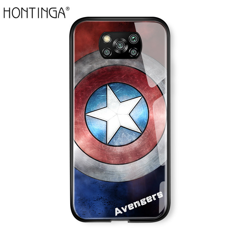 Hontinga Casing Case For Xiaomi Poco X3 Pro Case Marvel Phone Case For boys The Superhero For man Case Captain America Ironman Spiderman Tempered Glass Back Casing Cover Hard Case