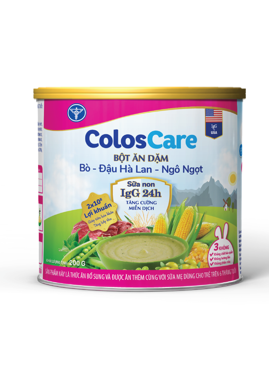 Bột ăn dặm ColosCare bổ sung sữa non IgG24h - vị bò đậu hà lan ngô ngọt