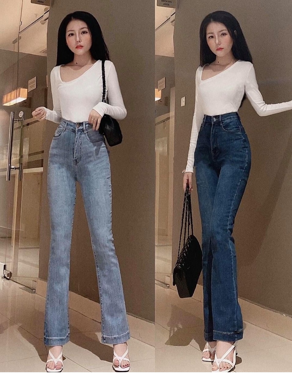 Quần jean nữ lưng cao ỐNG LOE  LAI BẢN TO siêu hot trend mẫu mới nhất s4-1