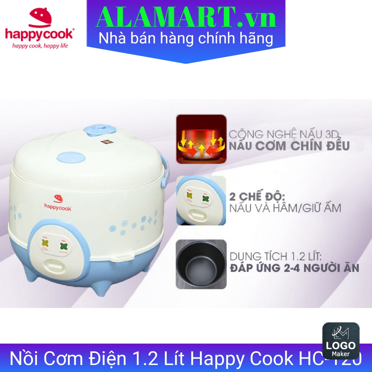 Nồi cơm điện Happy Cook 1.2 lít HC-120