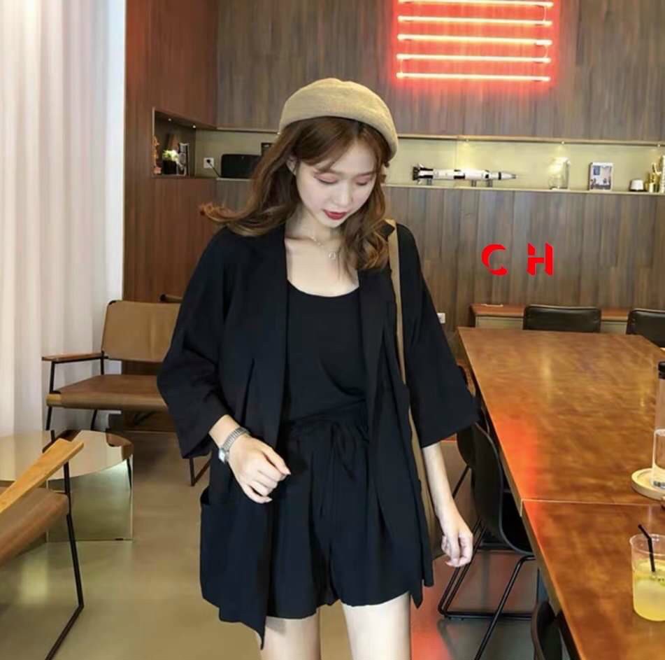 (ảnh thật) Sét vest đũi 3 món mát nhẹ, mặc rời dễ phối đồ đa dạng