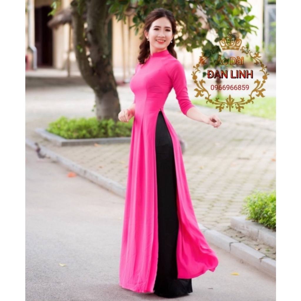 Áo dài trơn hồng sen 4 tà - áo dài đan linh