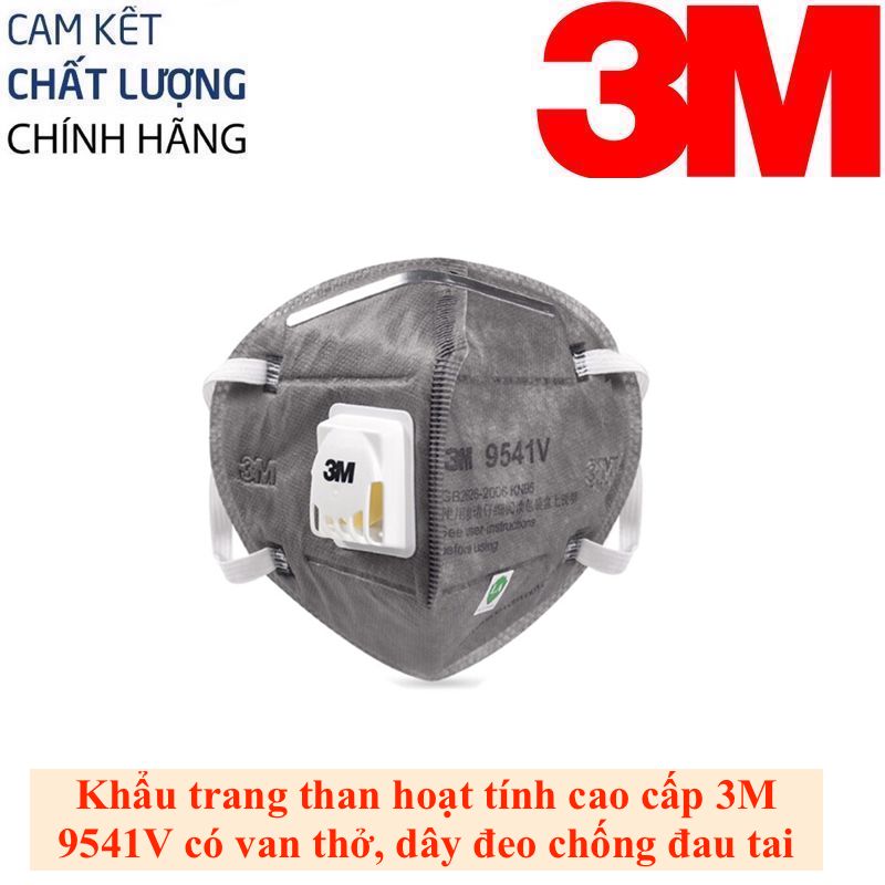 Khẩu trang 3M 9541V than hoạt tính chuyên dùng lọc độc lọc bụi siêu mịn PM2.5, chống mùi hôi, múi khói xe, chống virus bảo vệ hô hấp, tiêu chuẩn KN95 AS/ANZS
