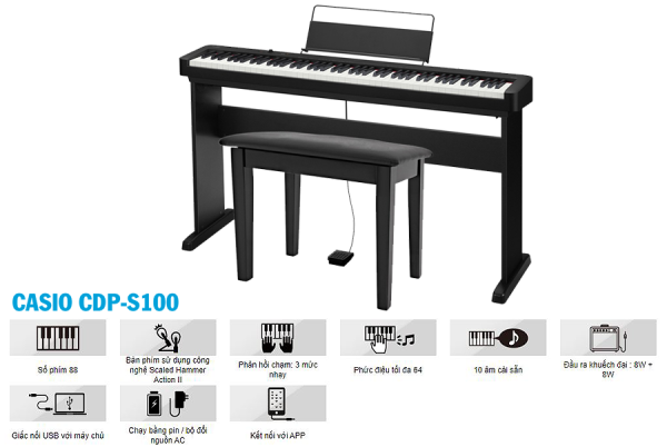 Đàn piano điện Casio CDP-S100(Chính Hãng) cho người mới bắt đầu -tặng khăn phủ nhung