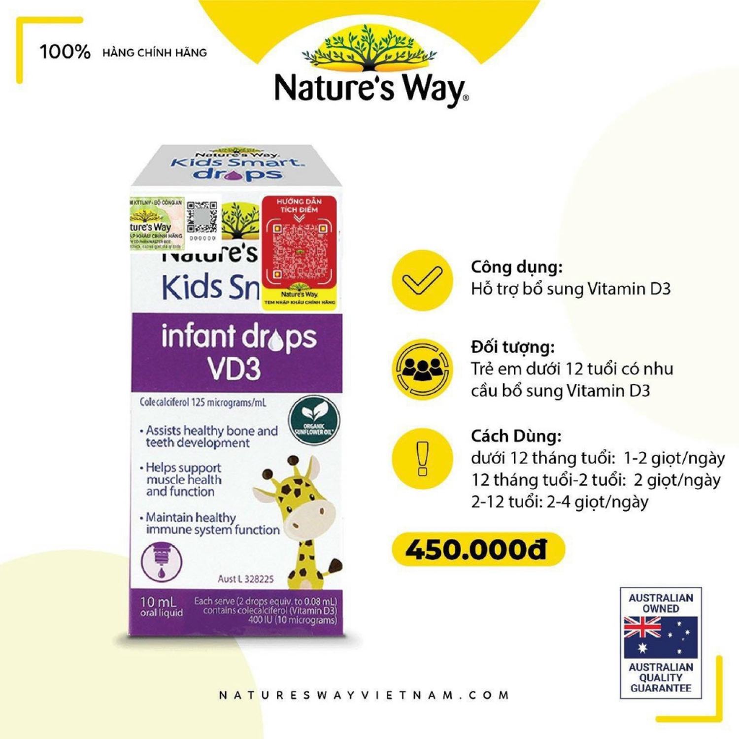 Nature's way kids smart infant drops vd3 bổ sung vitamin d cho bé 10ml