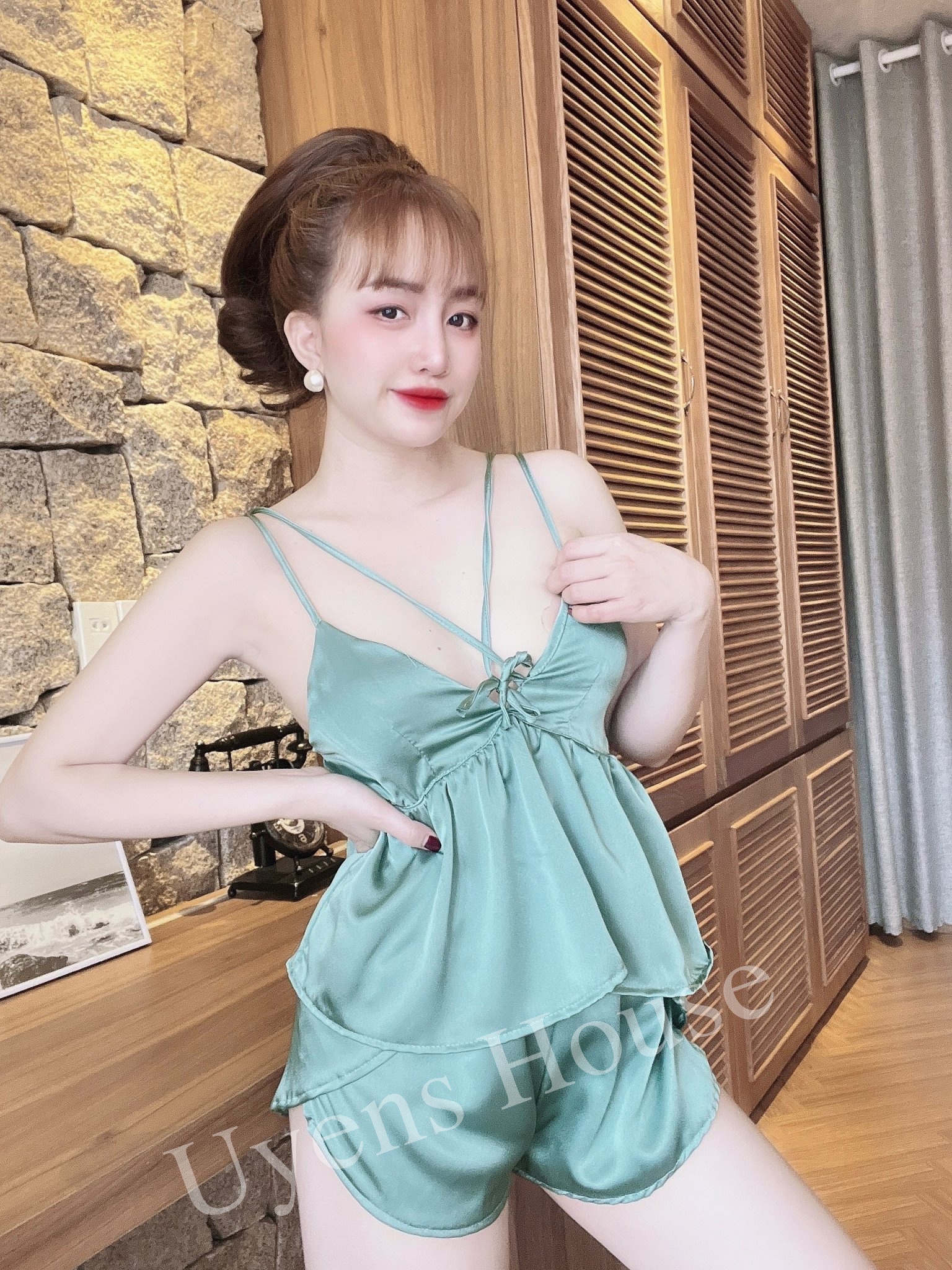 [SIZE 40-65KG] Bộ ngủ có mút ngực chất satin mềm, mịn, mát
