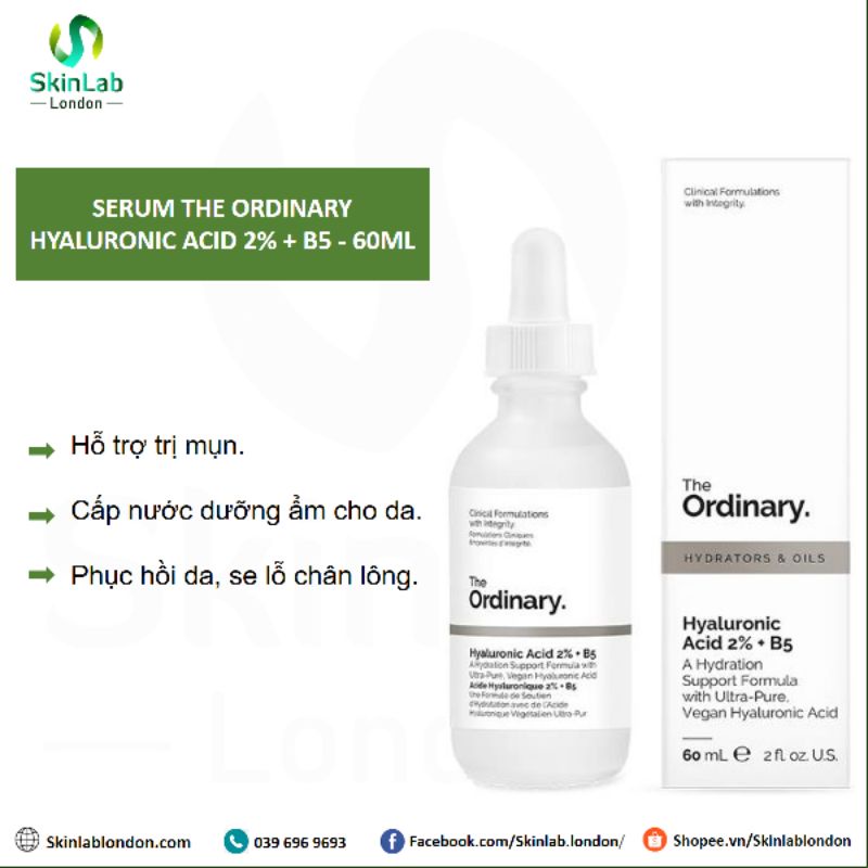 SERUM CẤP ẨM THE ORDINARY HYALURONIC ACID 2% + B5 - 60ML (BILL Anh)