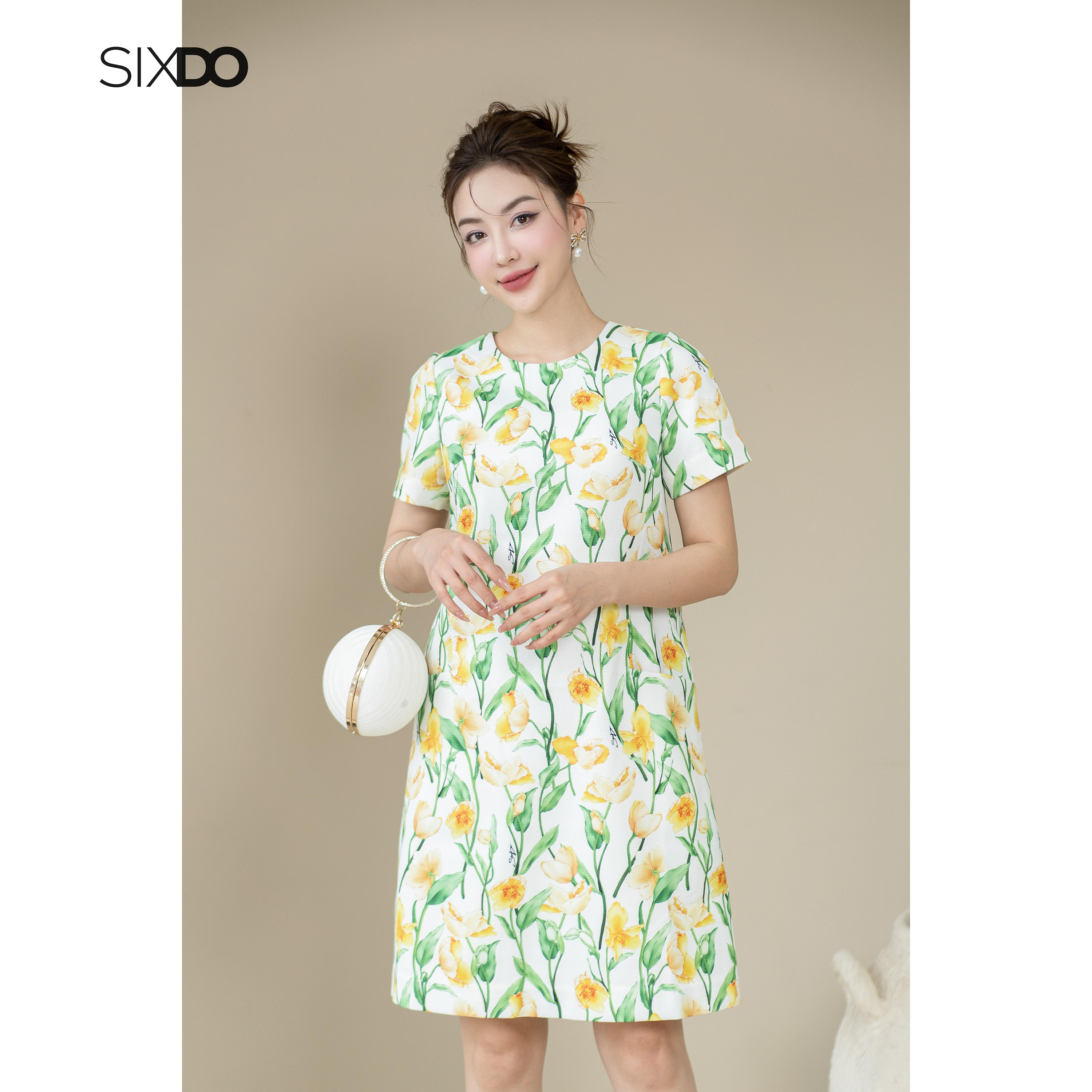 Đầm thô dáng suông họa tiết hoa SIXDO (Floral Mini Raw Dress)