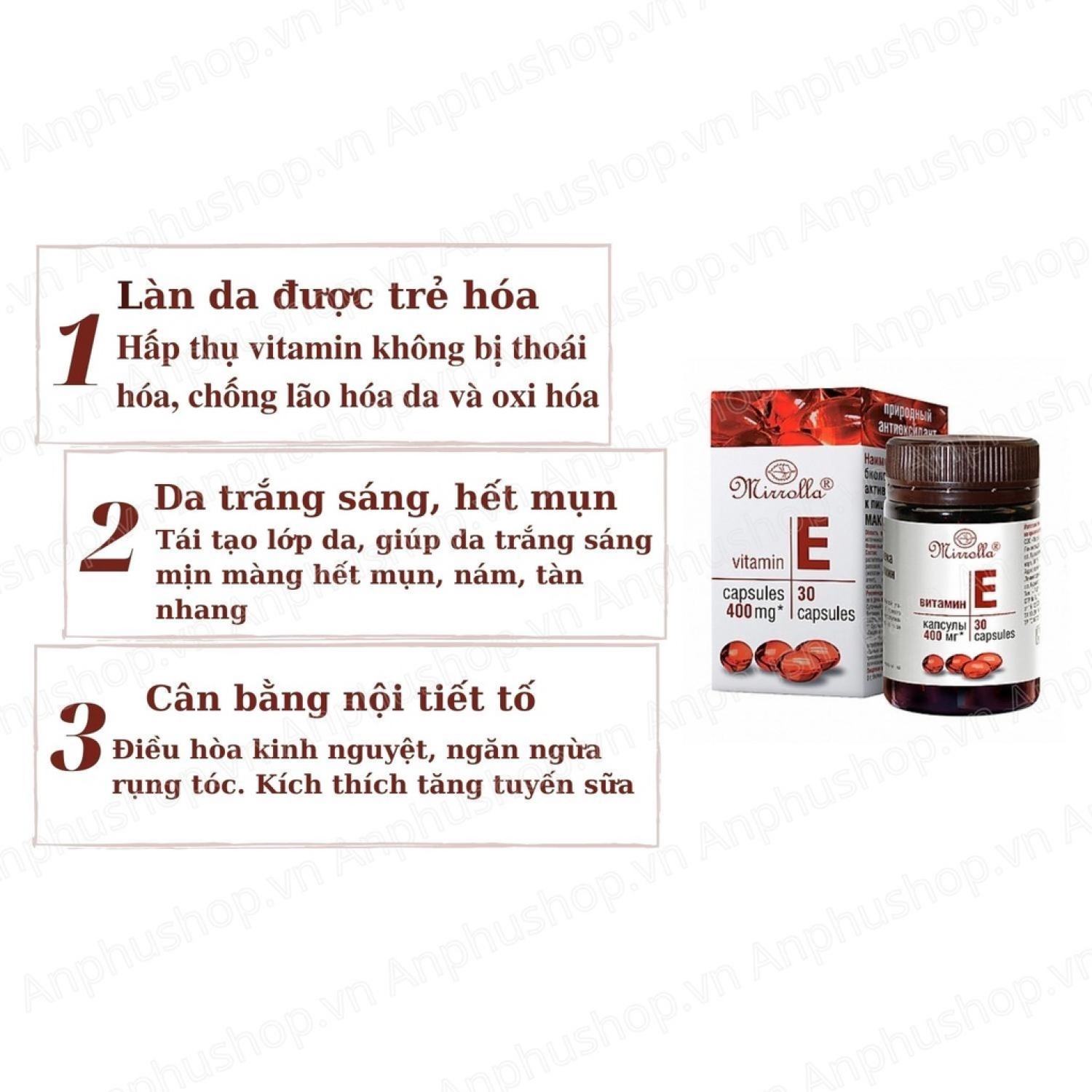 Vitamin E đỏ Nga Mirrolla 270mg - 400mg (Sản phẩm chính hãng)