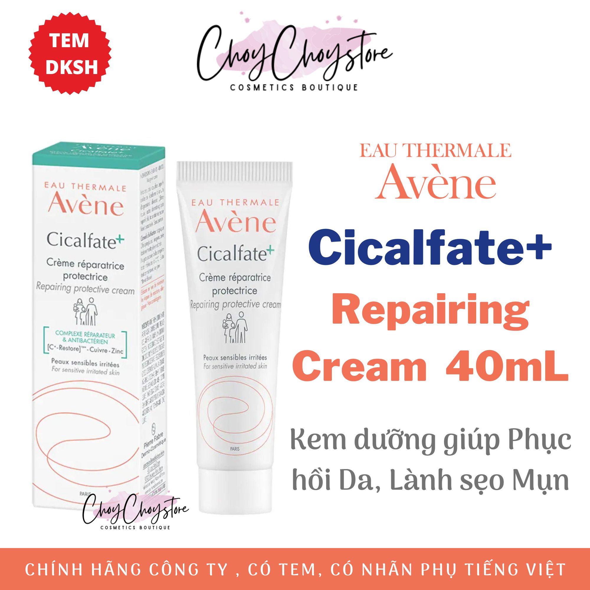Kem Dưỡng Avene Cicalfate Cream 40mL Giúp Phục Hồi Da, Lành Sẹo Mụn