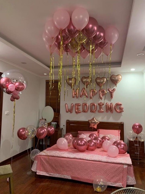 Set trang trí phòng cưới tone hồng sang trọng