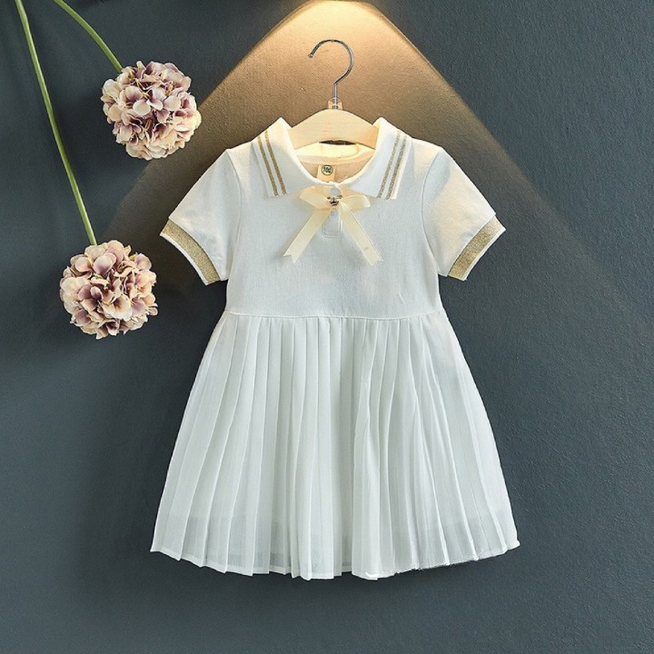 Váy bé gái xếp li 2 lớp nơ