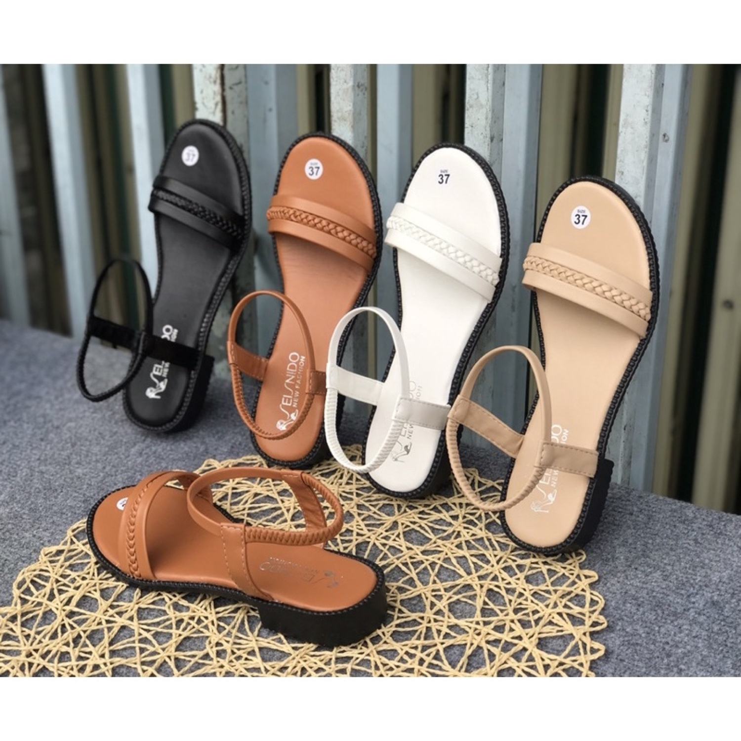 Dép sandal nữ quai ngang thắt bính đế 3 phân