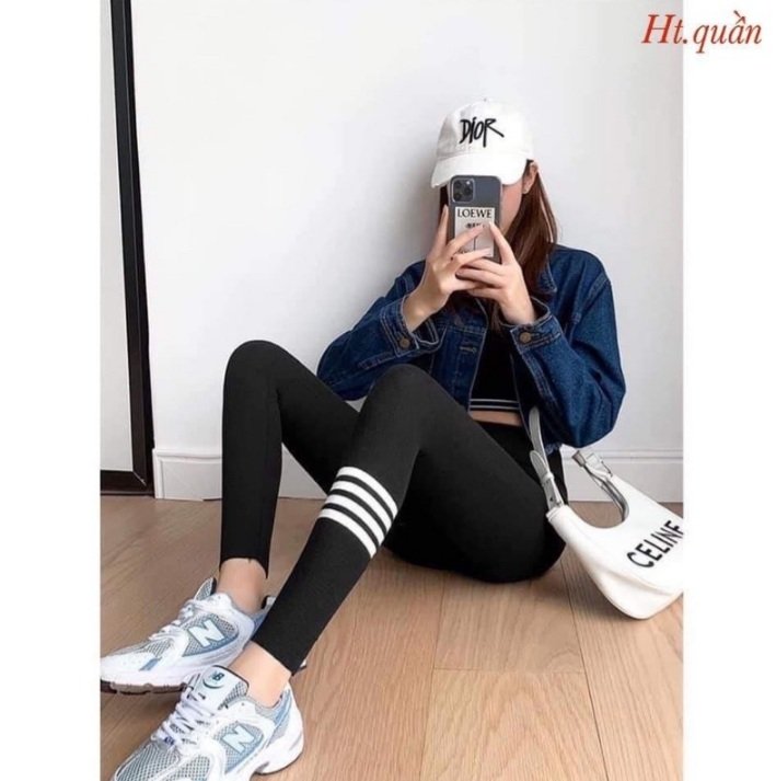Quần legging bốn vạch chân chất thun co dãn 4 chiều , quần legging nữ