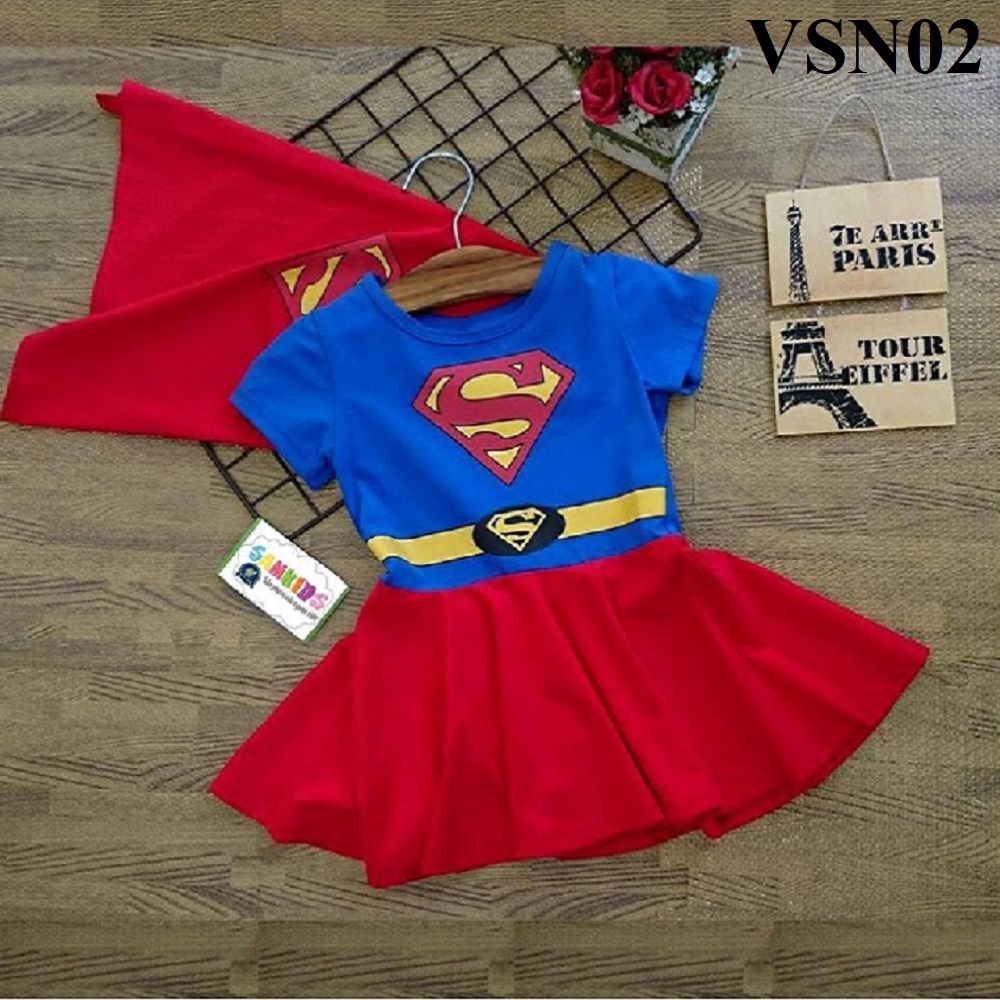 Váy bé gái siêu nhân cotton 100 co giãn 4 chiều thấm mồ hôi siêu tốt tặng  áo choàng Herokids SUPERGIRL02  Shopee Việt Nam