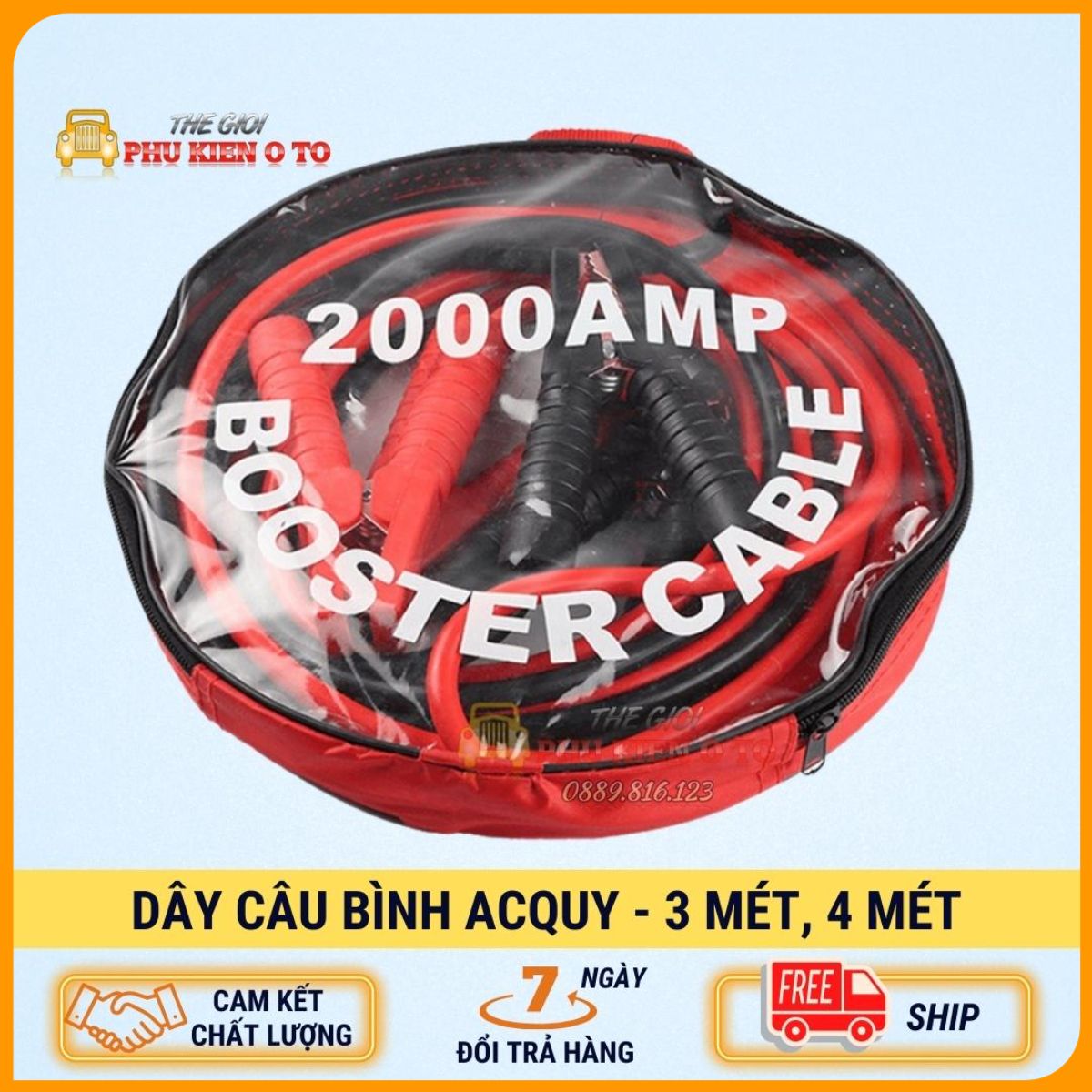 Dây Câu Bình Ắc Quy Dài 4 Mét - 2000A, Lõi Đồng To Cho Xe Tải, Xe Ô Tô, Vỏ Chịu Nhiệt, Chống Cháy