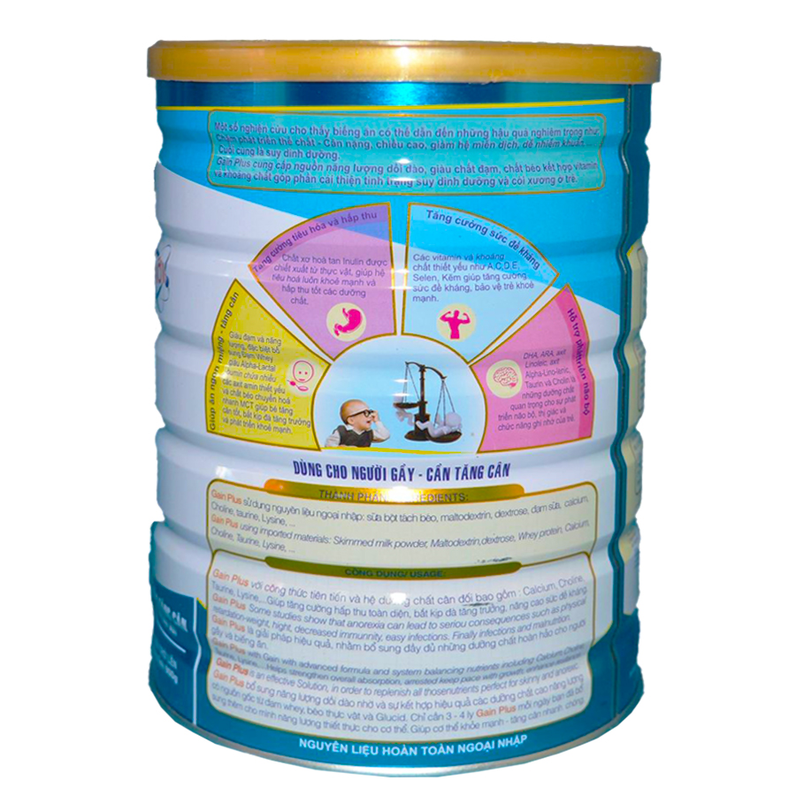 Sữa bột GAIN PLUS dùng cho người gầy NUTRI PLUS 900G - DAT2020