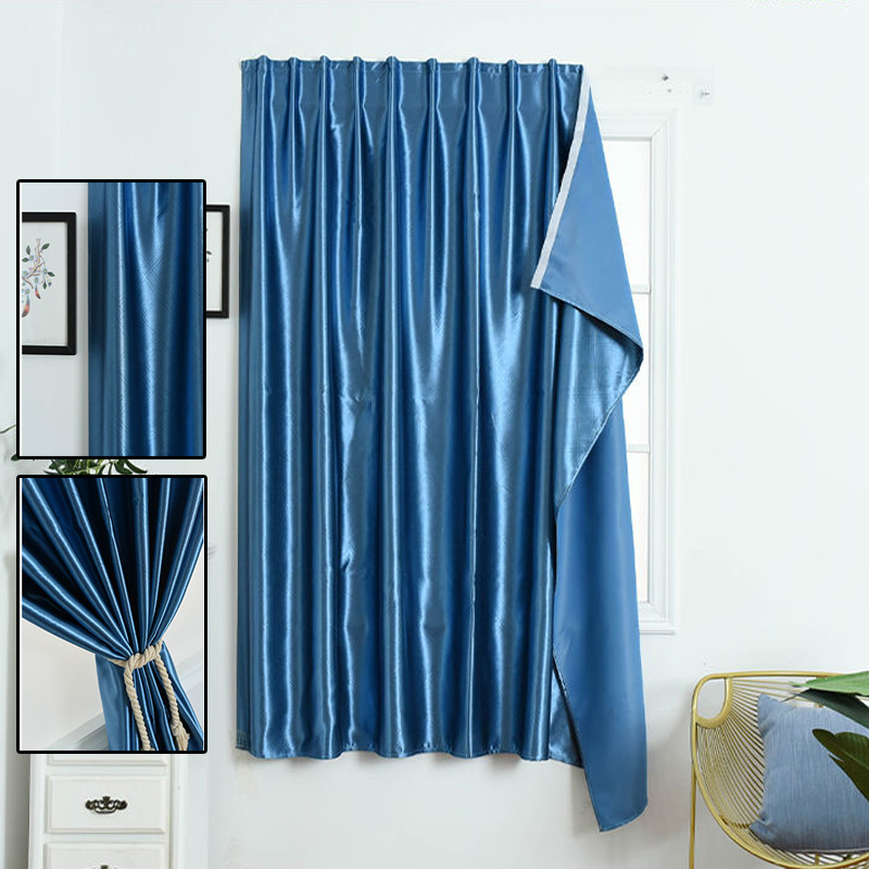 Rèm Trang Trí Nhà Cửa Tự Dính Màu Trơn Tối 100% Rèm Nhỏ Cửa Sổ Phòng Ngủ Được Thiết Kế Hiện Đại Màu Xanh Lam Langsir Miễn Phí Lắp Đặt