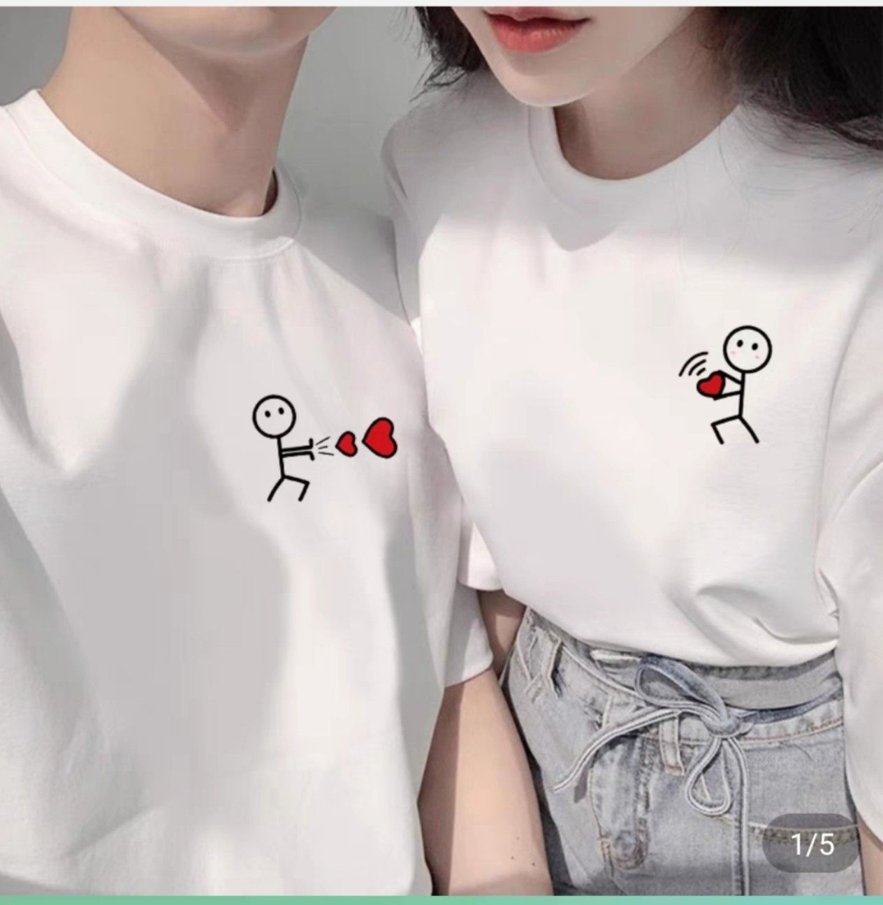 Áo đôi cộc tay nam nữ in hình hình nhân bắn tim siêu cute