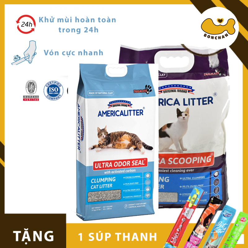Cát vệ sinh cho mèo siêu vón, siêu khử mùi AMERICA LITTER 10L (có video sản phẩm)