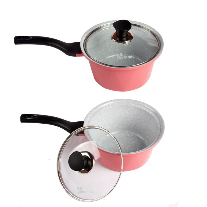Quánh nấu cháo bột Ecoramic đúc ceramic vân đá chống dính đáy từ 18cm ( màu xanh / màu hồng )