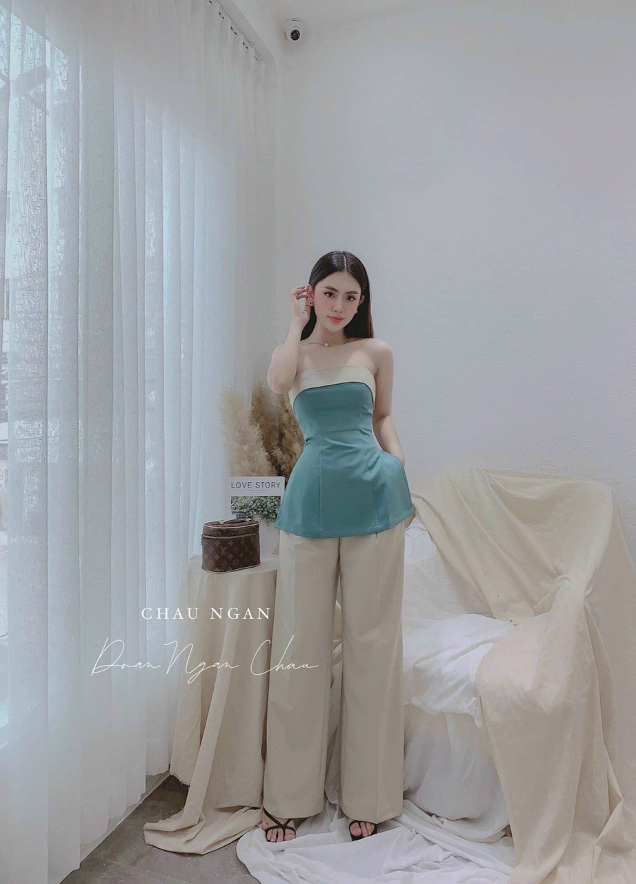 Set bộ nữ quần rộng áo cúp ngực phối viền #setbocupnguc