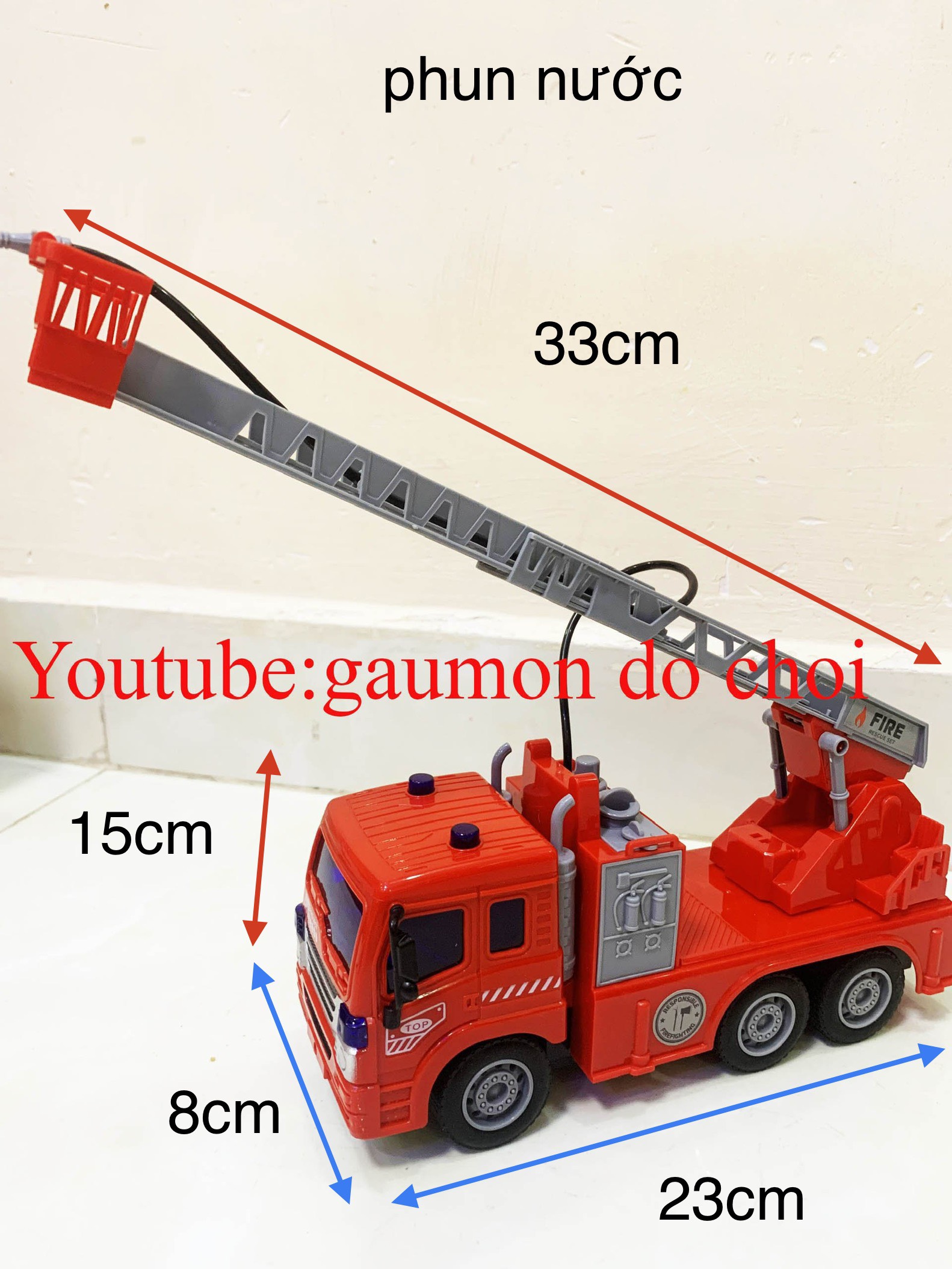 Xe Cứu Hỏa Điều Khiển thang kéo 42cm phun nước tự động