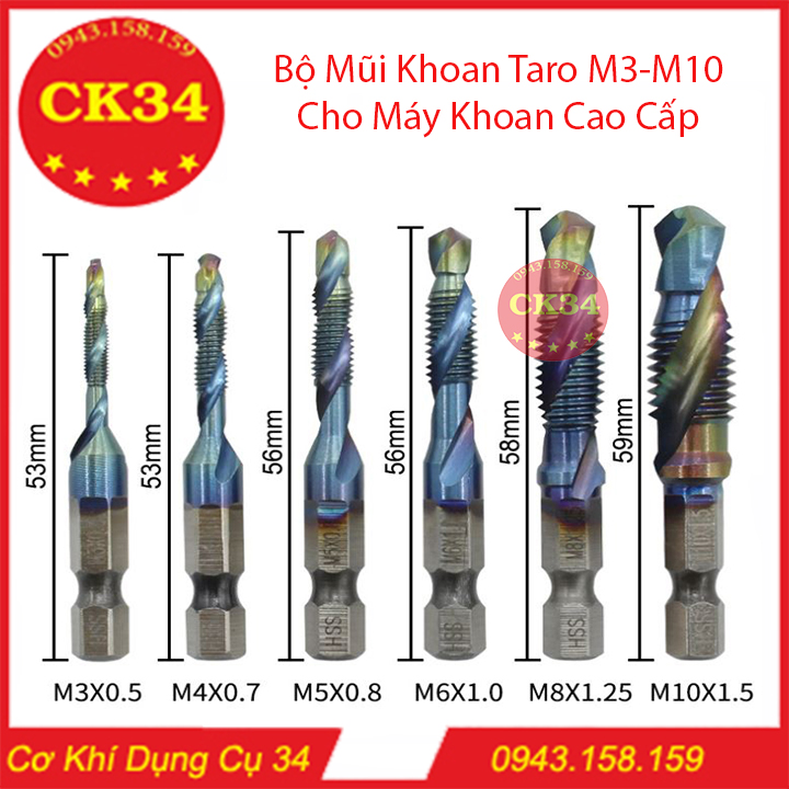 Bộ Mũi Khoan, Bộ Mũi Taro Cho Máy Khoan M3-M10 HSS Tôi Cứng Cao Cấp