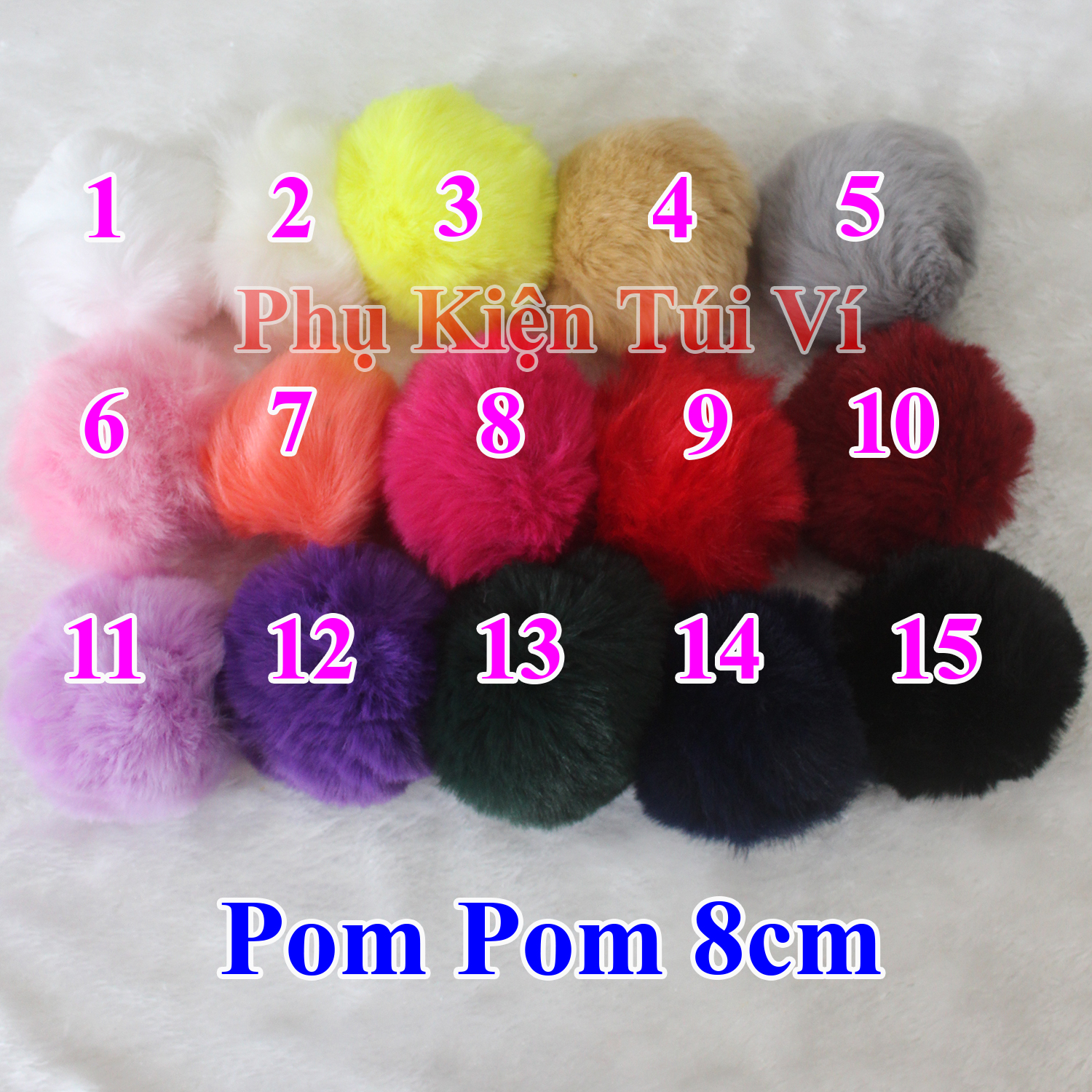 Pom pom trơn 8cm làm đồ handmade