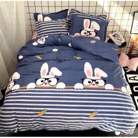 (vỏ chăn mỏng không có ruột) 🏵️ Bộ 5 Món Vỏ Chăn Ga Gối Coton poly cao cấp 🏵️ (mền mỏng có khóa kéo) [Kẻ BBR]