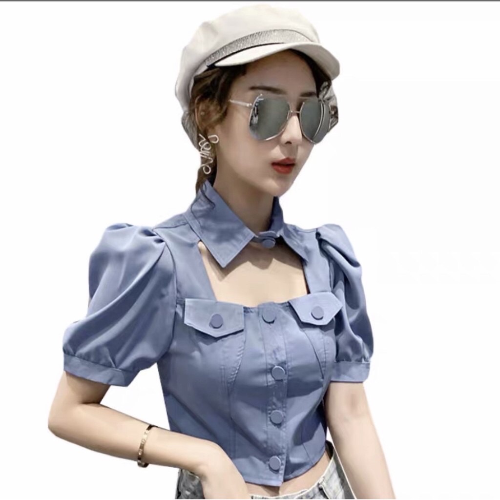 áo sơ mi kiểu cut out phần cổ ( CÓ KÈM ẢNH THẬT)
