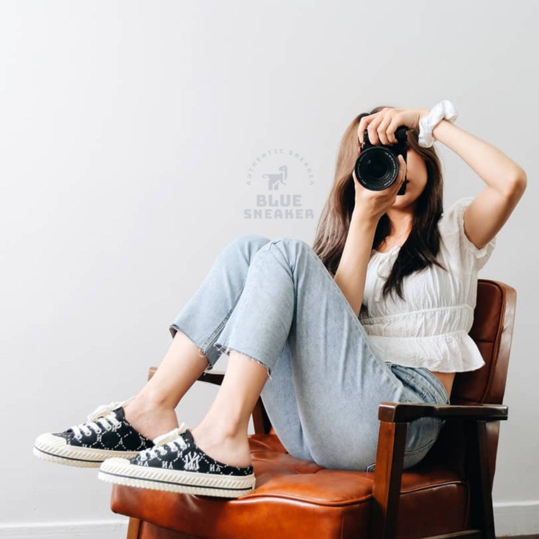 [CHÍNH HÃNG] Giày đạp gót MLB Mule màu đen dễ mang, MLB NY, BLUE SNEAKER 1999