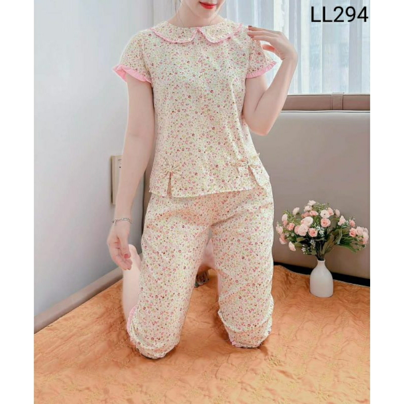 (Bunnysky) Đồ bộ mặc nhà nữ, lửng lụa hoa nhí mềm mát