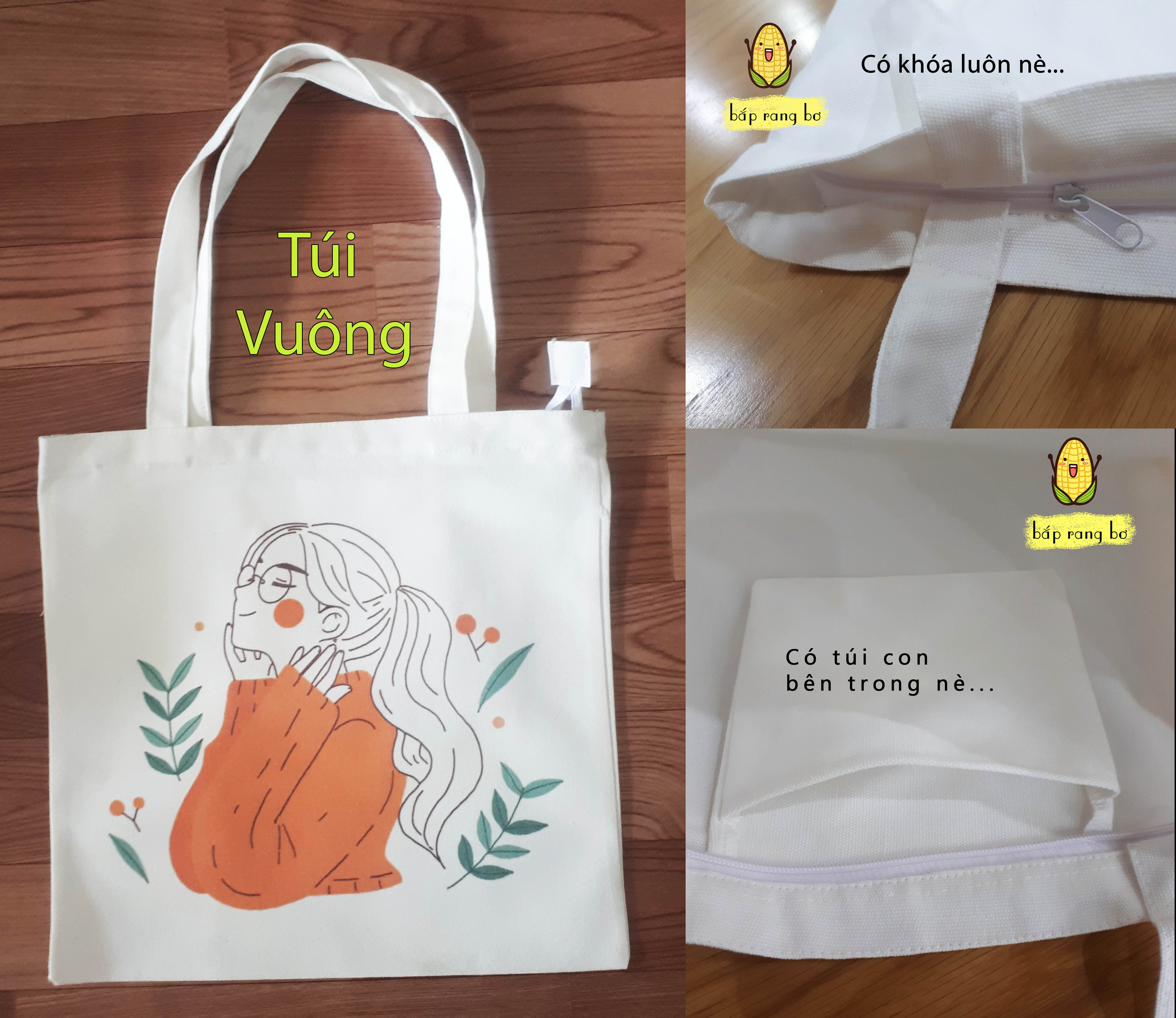 TÚI TOTE VUÔNG TOTORO (KHÓA MIỆNG TÚI VÀ TÚI CON) - VẢI CANVAS