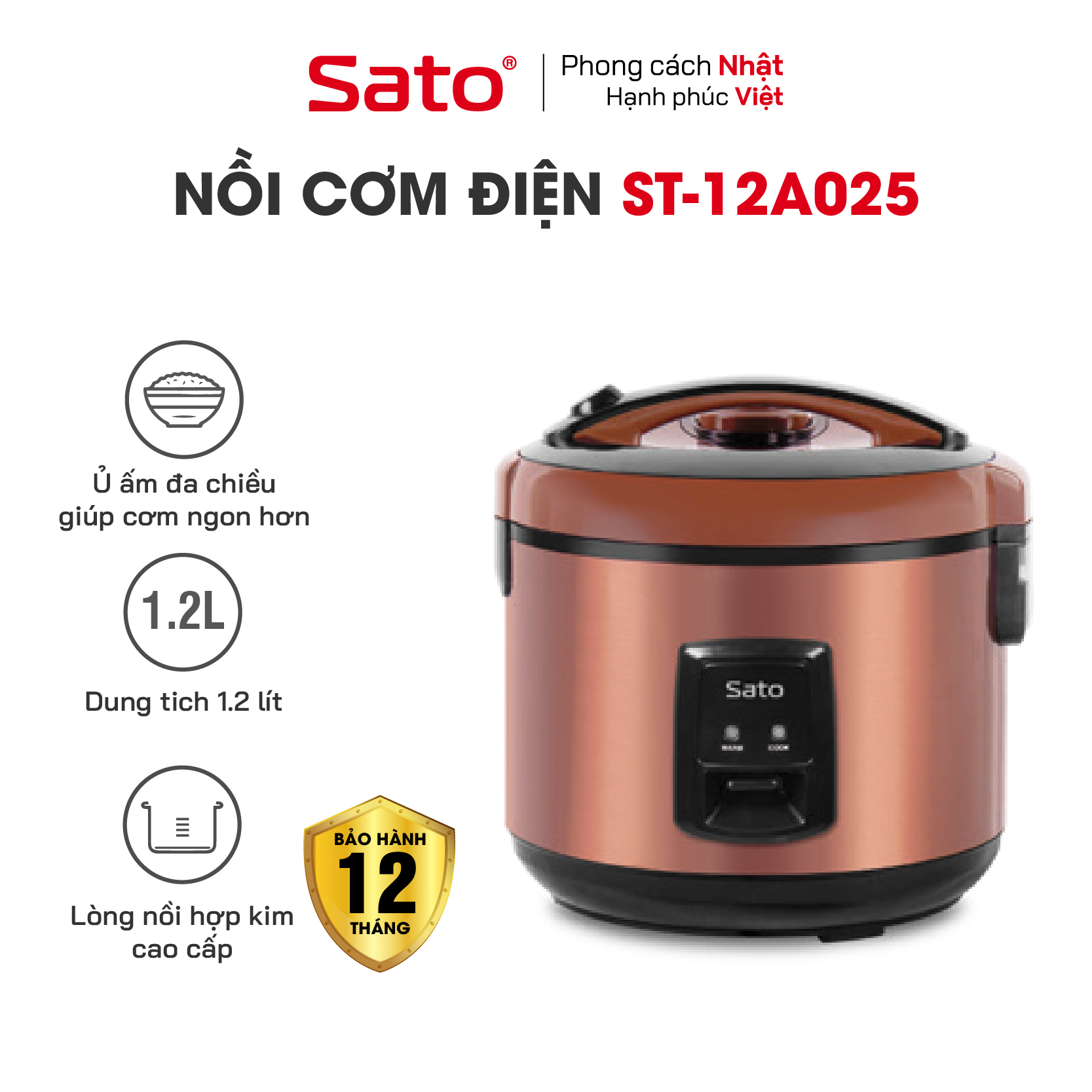 Nồi cơm điện 1.2l sato 12a025