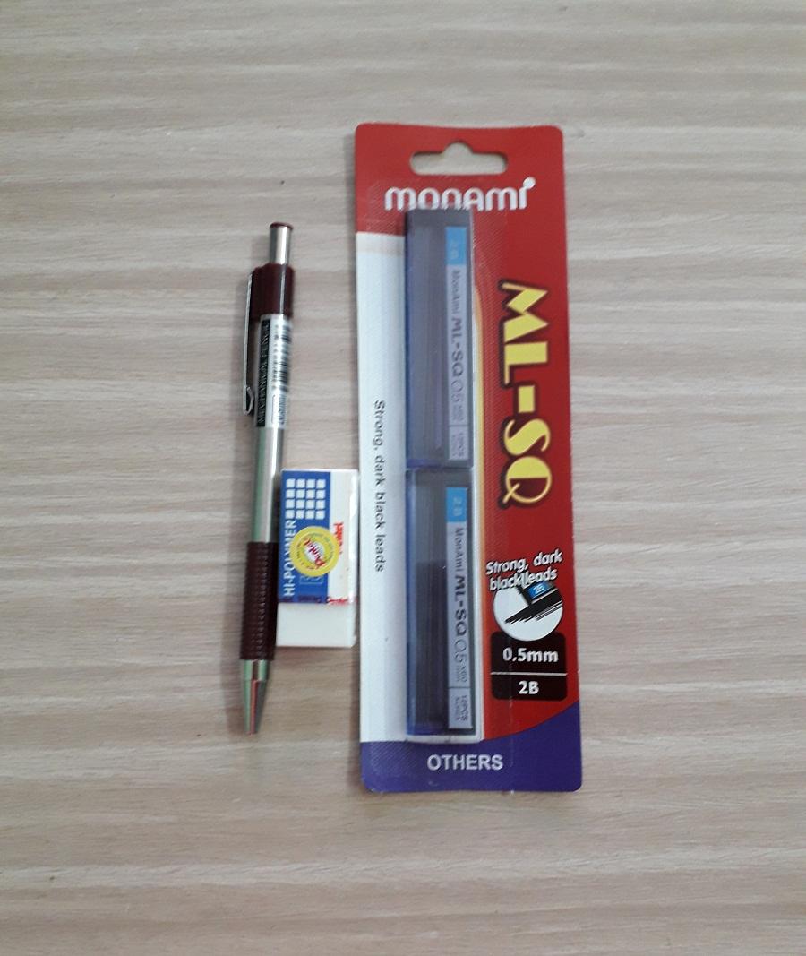 bút chì bấm + ruột chì + gôm