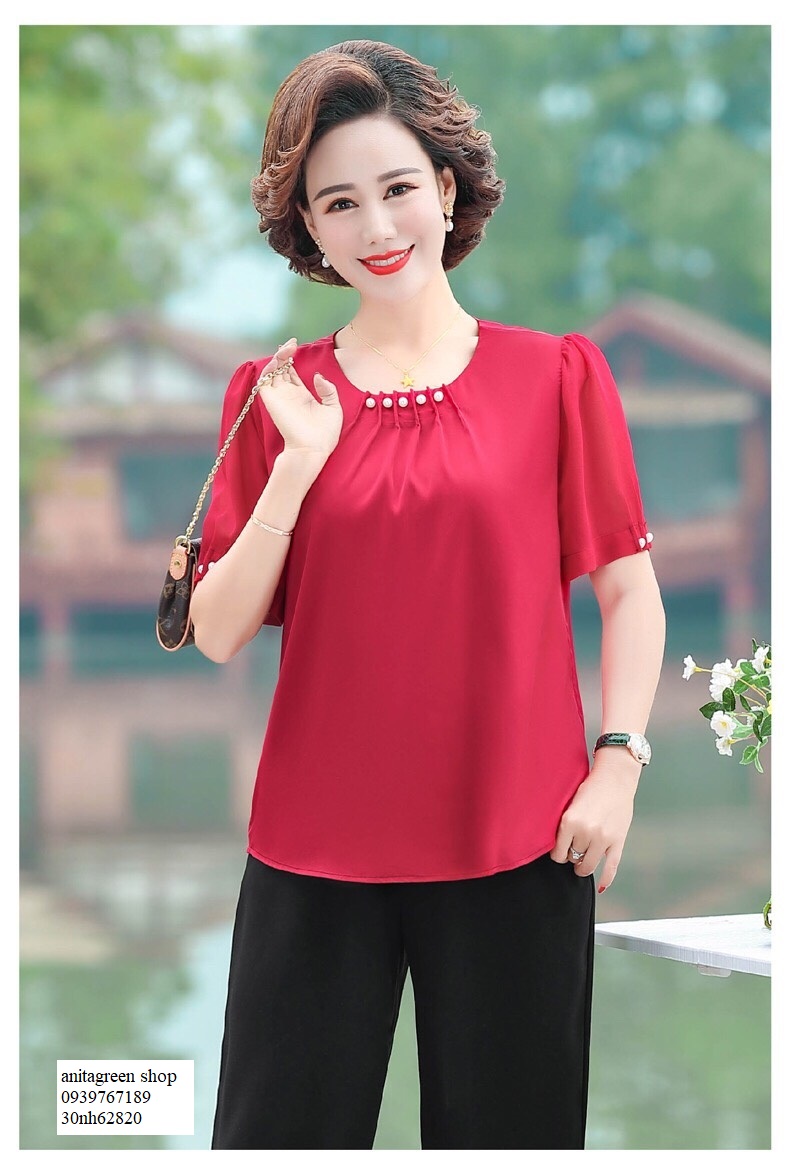 nh62820-áo kiểu trung niên đính nút