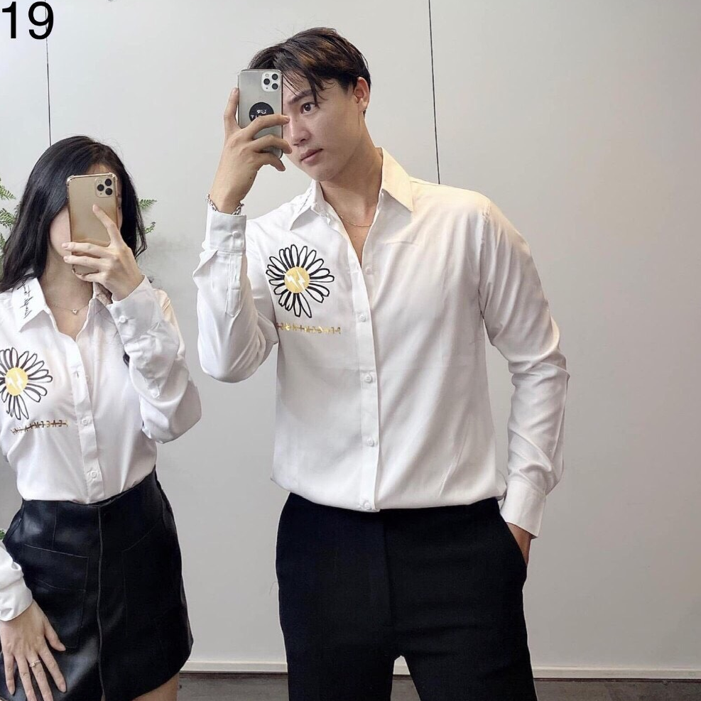 Áo Sơ Mi Lụa Cặp Nam Nữ Họa Tiết Thời Trang Cao Cấp AOC8
