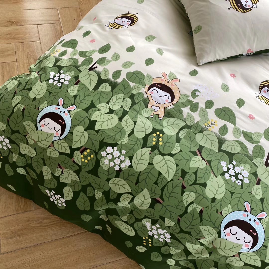 Chăn ga gối cotton poly - Mẫu ong xanh