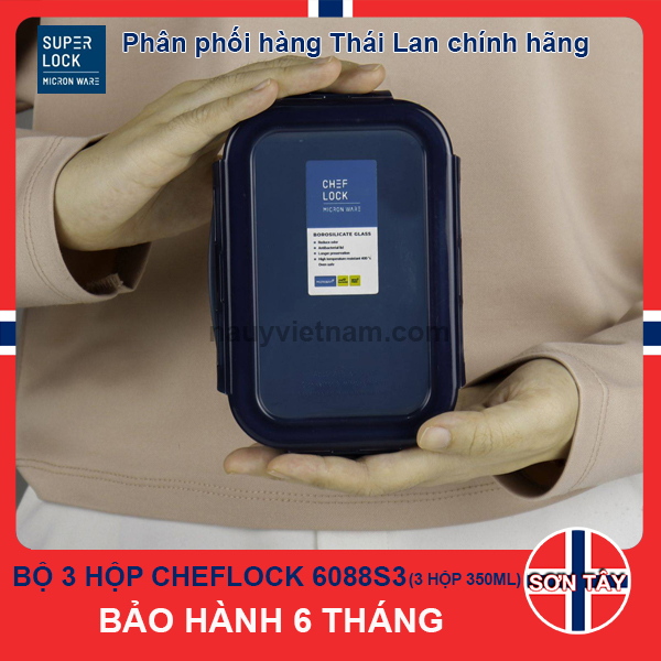 [ CHEFLOCK ] BỘ 3 HỘP THUỶ TINH CHEFLOCK 6088S3 [ KÈM MUỖNG NĨA NHỰA ]