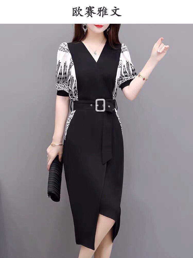 ĐẦM LỤA CỔ V TAY VOAN CAO CẤP . QC255733