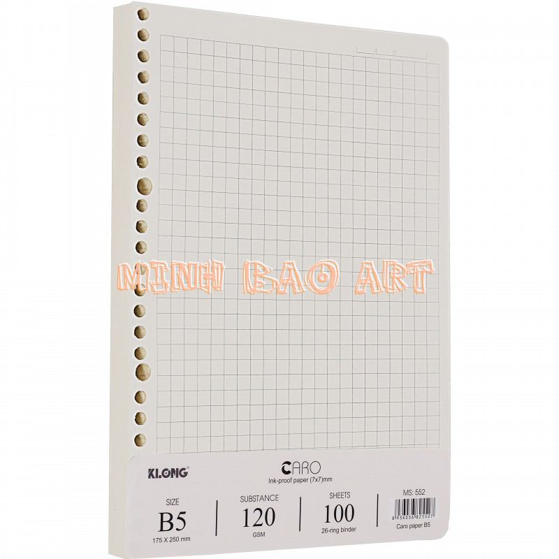 Ruột sổ còng KLONG B5 Caro (7x7)mm - 100 tờ; MS: 552