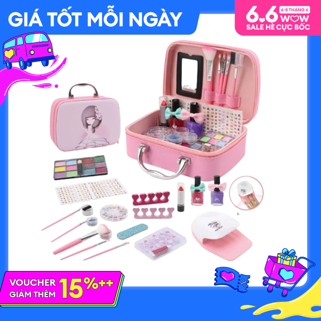 [Hoàn Tiền 12%] Hộp đồ chơi trang điểm cao cấp 20 chi tiết y như thật – Cốp trang điểm có hơ móng – Smart Baby