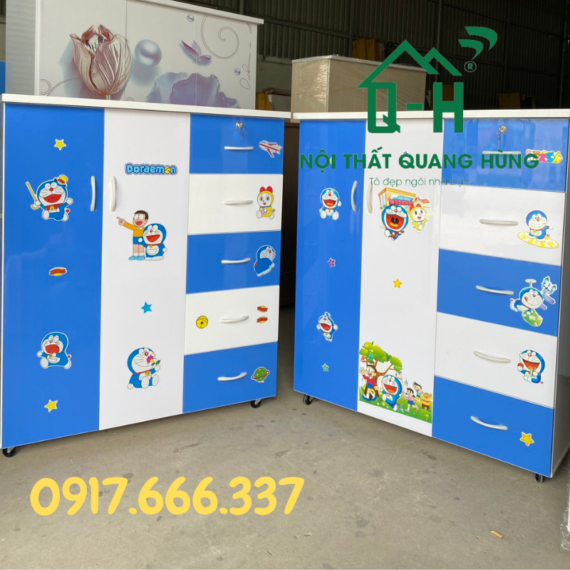 Tủ nhựa đài loan 2 cánh 5 ngăn màu xanh trắng dành cho các bé