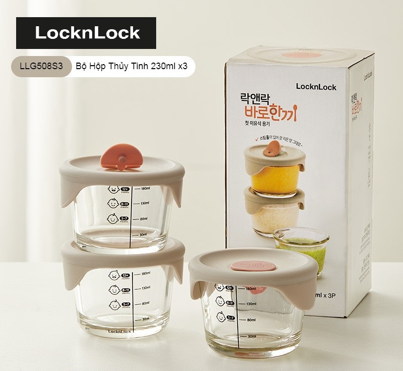 Bộ 3 Hộp Thủy Tinh Lock&Lock Dung Tích 230ml x3 LLG508S3