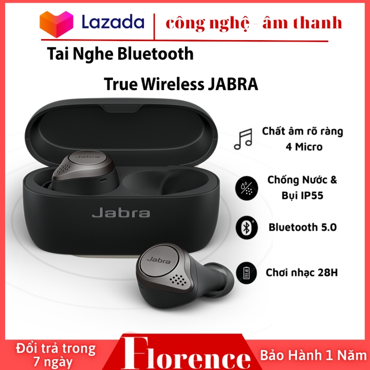 Tai nghe Bluetooth True Wireless Jabra Elite 75T, Chất Âm Thanh Cao, Âm Trầm Mạnh Mẽ, Chống Nước và Chống Bụi IP55, Pin liên tục 28h, Tích hợp với các hệ điều hành hiện nay