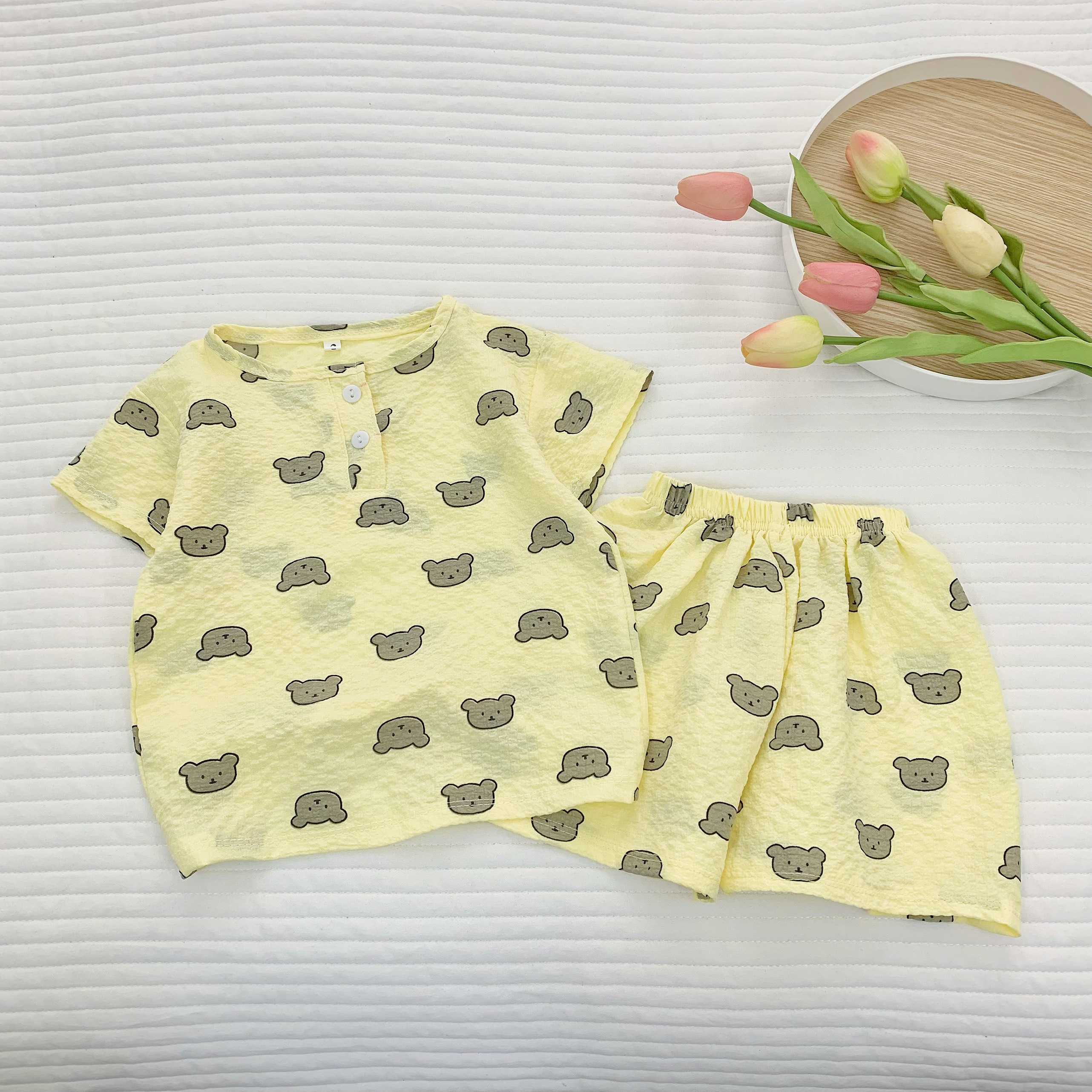 Bộ cộc đũi cổ trụ nhiều gấu chất đũi xốp cho bé trai _ bé gái , bộ cộc tay cho bé từ 6-18kg sumokids